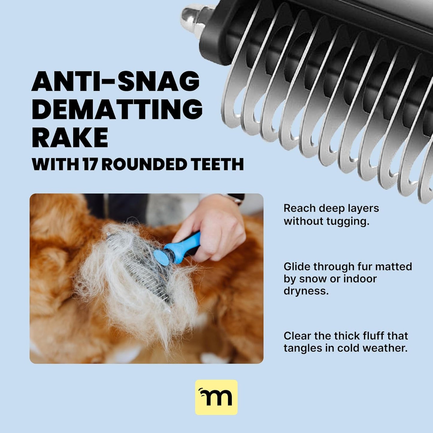 Dog Grooming Brush for Shedding - 2 in 1 Deshedding Tool and Undercoat Rake for Long and Short Haired Dogs with Double Coat - Dematting Comb and Pet Hair Deshedder Supplies (Large, Blue)