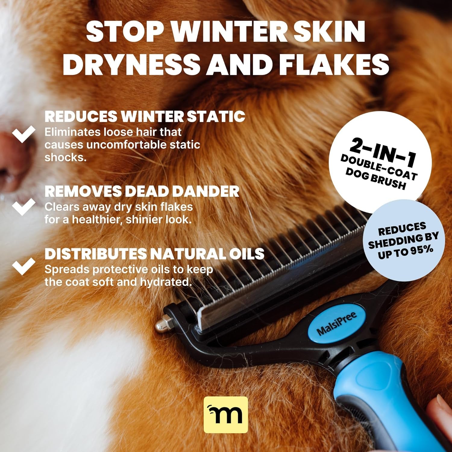 Dog Grooming Brush for Shedding - 2 in 1 Deshedding Tool and Undercoat Rake for Long and Short Haired Dogs with Double Coat - Dematting Comb and Pet Hair Deshedder Supplies (Large, Blue)