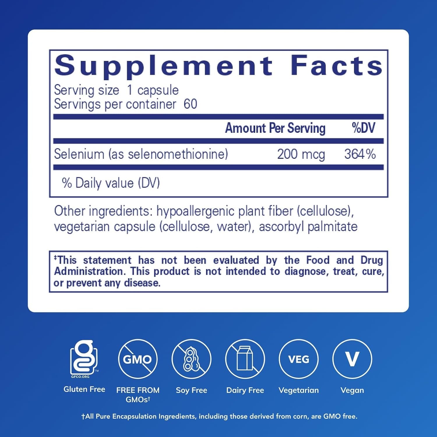 Selenium - 200 Mcg - for Healthy Cellular Function, Immune System & Antioxidant Defenses - Mineral Supplement - Vegan & Gluten Free - 60 Capsules