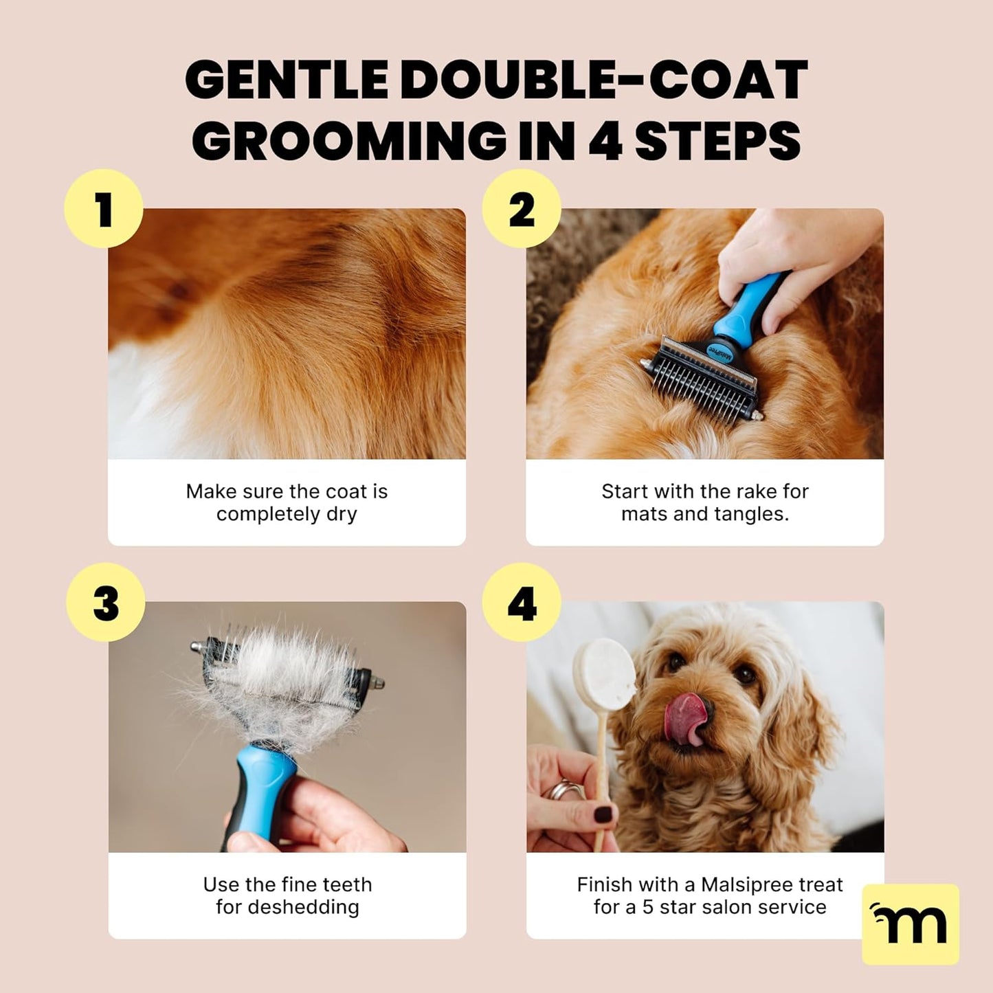 Dog Grooming Brush for Shedding - 2 in 1 Deshedding Tool and Undercoat Rake for Long and Short Haired Dogs with Double Coat - Dematting Comb and Pet Hair Deshedder Supplies (Large, Blue)